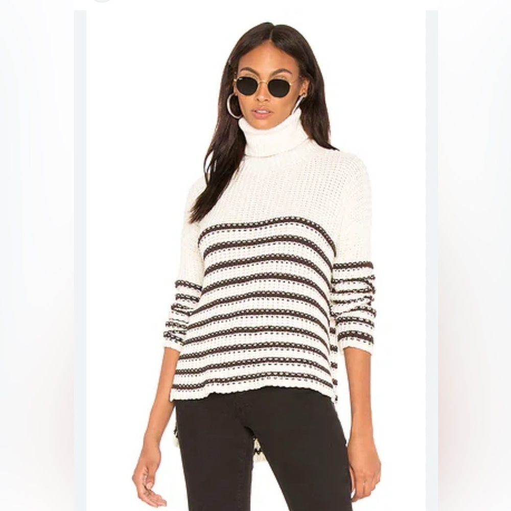 Faithfull the Brand Revolve 100% Cotton B&W Striped Turtleneck Neck Sweater